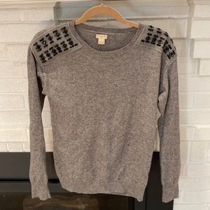 J crew gray sweater with black beading at shoulders